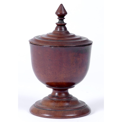 217 - Treen. A turned fruitwood footed bowl and cover, 18th / early 19th c, 16.5cm hThe collection of C. W... 