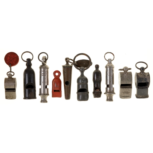 220 - Ten railwaymen's, boy scouts' and other pewter, horn, plated metal and other Beaufort, round and esc... 