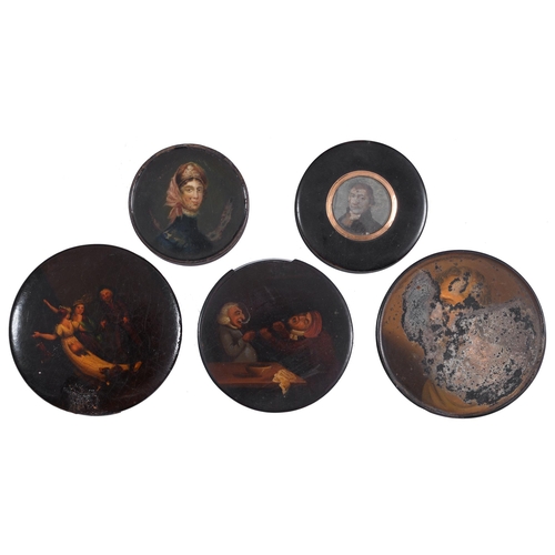 237 - A tortoiseshell boite a miniature, early 19th c, the cover inset with a round portrait miniature of ... 