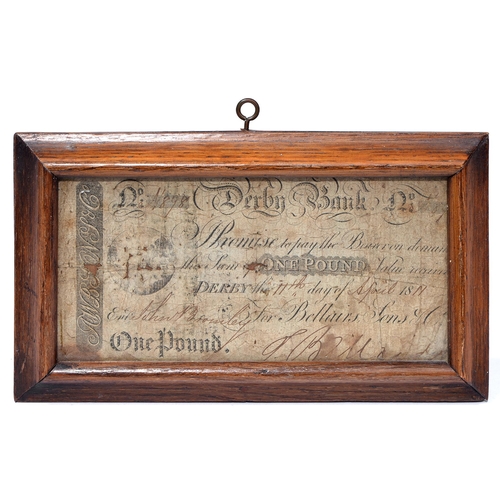 247 - Paper money. Bellairs, Sons & Co Derby Bank One Pound, 11 April 1811, oak frameThe collection of... 