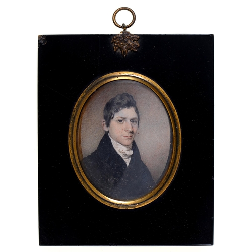 248 - English School, 19th century - Portrait Miniature of a Gentleman,  in a black coat and white stock, ... 