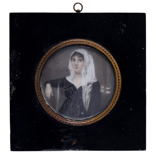 249 - French(?) School, early 19th century - Portrait Miniature of a Lady,  in a black dress, seated half ... 