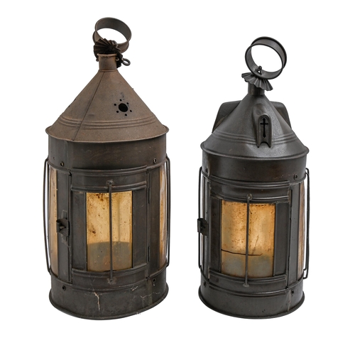 258 - Two English tinplate horn lanterns, 19th c, 32 and 35cm h excluding ringThe collection of C. W. Brig... 