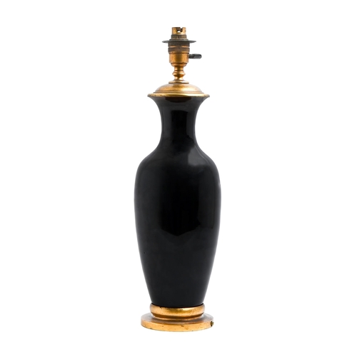 266 - A brass mounted Chinese mirror black glazed porcelain vase, 19th c, adapted as a lamp, 41cm h exclud... 