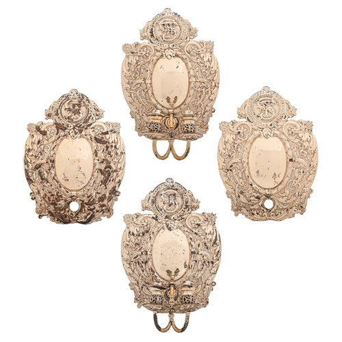 293 - A set of four silver plated electrotype wall sconces, early 20th c, in William & Mary style, 52c... 