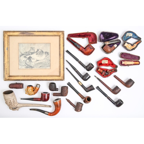 302 - Smoking. Miscellaneous meerschaum, briar and other tobacco pipes, 19th c and later, including a clay... 