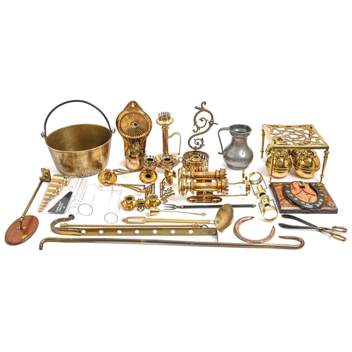 338 - Miscellaneous brassware, 19th c and later, to include an embossed sheet brass back lantern, marked L... 