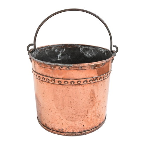 341 - A Victorian riveted copper coal bucket, early 20th c, 32cm h excluding iron handleThe collection of ... 