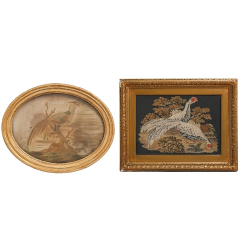 346 - A Regency oval silk embroidered picture of a pheasant,  31 x 40.5cm, giltwood and composition frame ... 