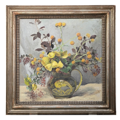 372 - Colin Cairness Clinton Campbell (1894-1970) - Yellow Flowers in a Lustre Ware Jug, signed, oil on ca... 