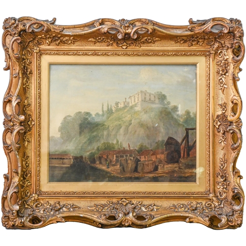 374 - Nottingham School, mid 19th century - Nottingham Castle from Dukes Wharves,  inscribed on a drum H S... 