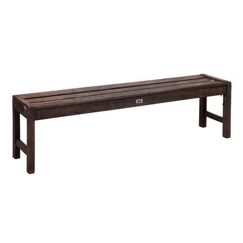 390 - A teak garden bench, mid 20th c, 43cm h; 33 x 152cmThe collection of C. W. Briggs (1906-1971) (lots ... 