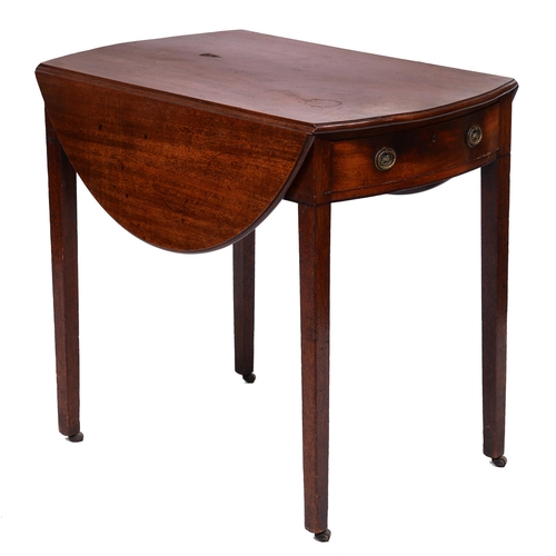 392 - A George III mahogany Pembroke table, with oval top on square tapered legs and leather drum castors,... 