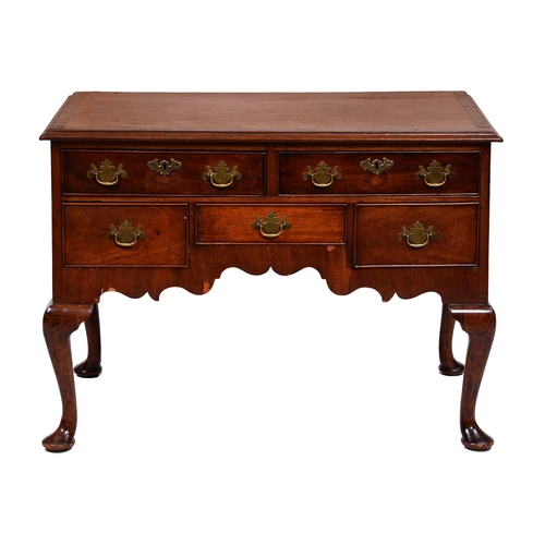 418 - A mahogany and crossbanded lowboy, 19th c, fitted five drawers above the shaped apron, on cabriole l... 