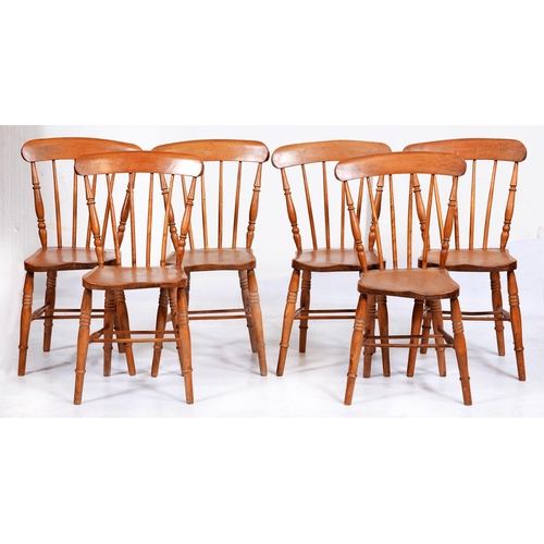 421 - Six ash spindle back kitchen chairs, 20th c, ivorine trade label of L G Clarke Barrow on SoarThe col... 