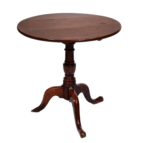 422 - A George III mahogany tripod table, the dished top on turned pillar, 74cm h; 48cm diam and a larger ... 