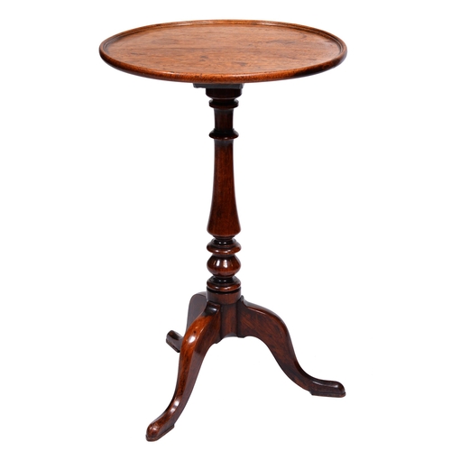 422 - A George III mahogany tripod table, the dished top on turned pillar, 74cm h; 48cm diam and a larger ... 