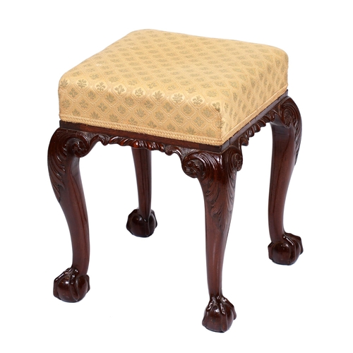 424 - A mahogany dressing stool, the legs 18th c, carved with acanthus leaves and claw and ball feet, 46cm... 