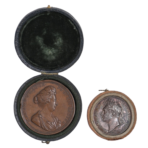 504 - 1821, George IV, Coronation, silver 35mm, by Pistrucci, 16.8gm, in half of original round red leathe... 