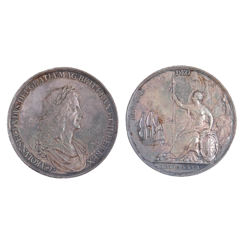 505 - 1667, Charles II, Peace of Breda, silver 56mm, by J. Roettiers, r/ FAVENTE DEO, MI I, 535/186 E.241,... 