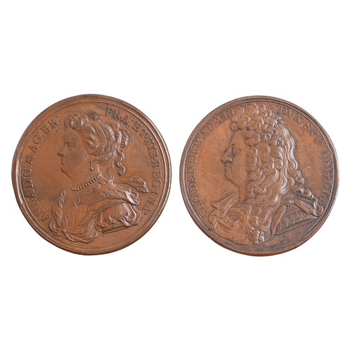 519 - Queen Anne and Prince George of Denmark, bronze 42mm, by Croker, MI II233/14, EFFrom the collection ... 