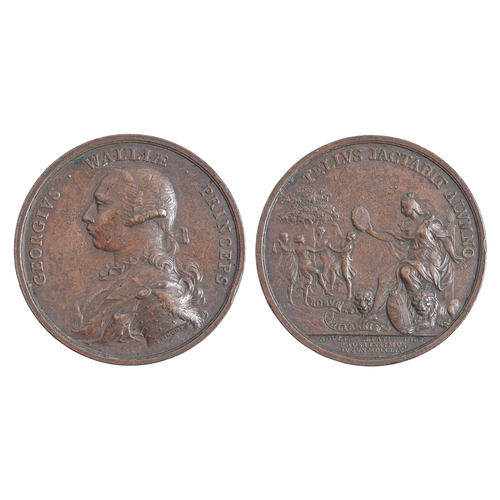 521 - 1759, The Majority of George, Prince of Wales, by T. Pingo, bronze 55mm, E.666, good VF, RareFrom th... 