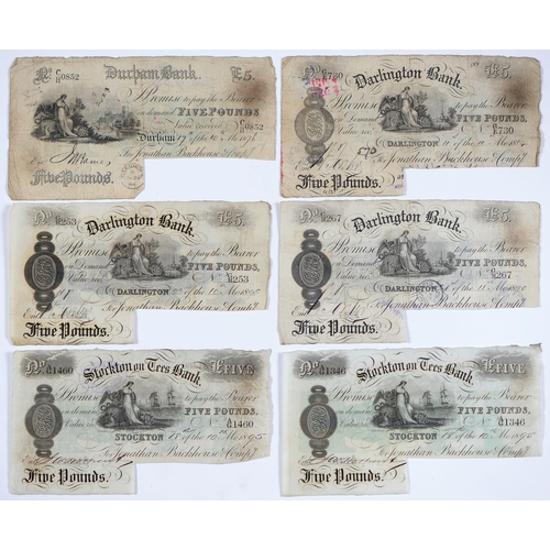 541 - English Provincial Bank Notes.   Durham bank Five Pounds for Jonathan Backhouse & Co,&... 