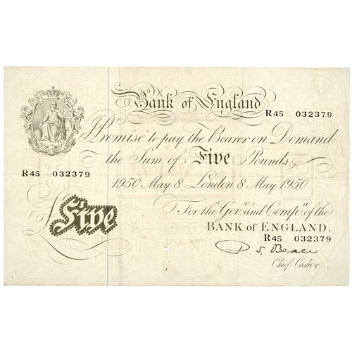 542 - Bank of England, Beale, white £5 R 45 May 8 1950