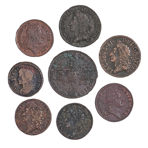 559 - Ireland, Gunmoney, Crown, 1690, some verdigris, a nice VF+; Small Halfcrown, May 1690, VF, another F... 