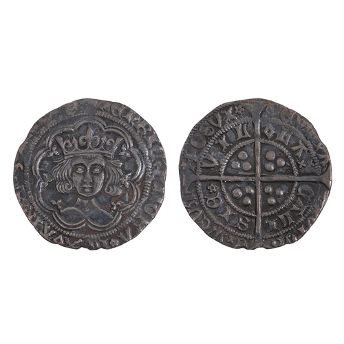 561 - English Hammered Silver, Henry VI, Groat of Calais, 3.7gm, somewhat clipped, portrait VF+, with note... 