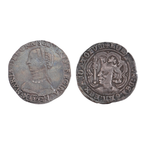 562 - Scottish Hammered Silver, Mary Queen of Scots, 3rd Period portrait Testoon, 1562, 6gm, some tooling,... 