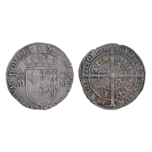 562 - Scottish Hammered Silver, Mary Queen of Scots, 3rd Period portrait Testoon, 1562, 6gm, some tooling,... 