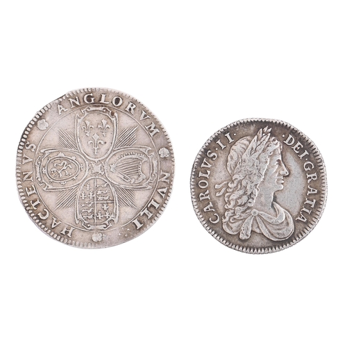 565 - Charles II, Shilling, 1663, problem free, almost VF; Charles I, 1630, Birth of Prince Charles, silve... 