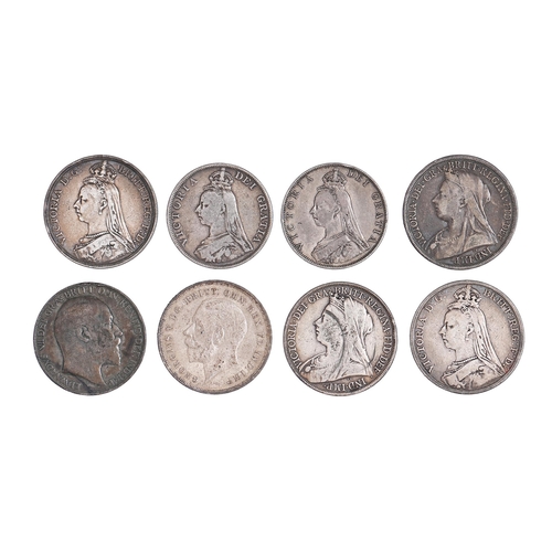 590 - Crown 1887, 1889, 1893, 1900, 1902 and 1935 and double florin 1887 and 1889, F (8)