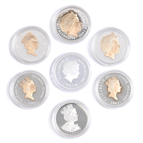 608 - Royal Golden Jubilee, 2002. Seven proof silver commemorative crowns, including United Kingdom... 