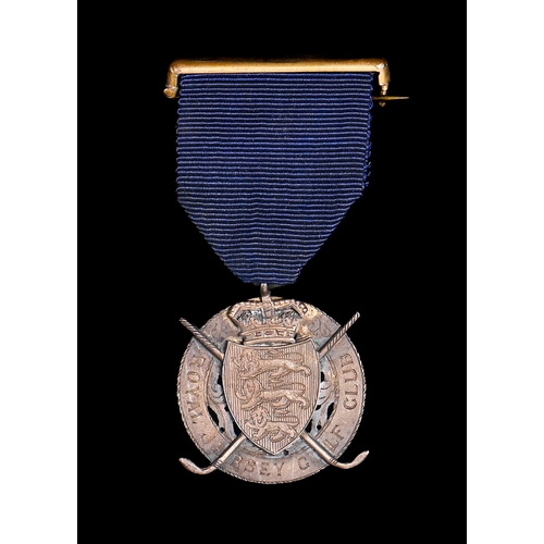 613 - Royal Jersey Golf Club silver gilt medal BREWSTER CLUBS WON By R R RENTON APRIL 18th 1892,original r... 