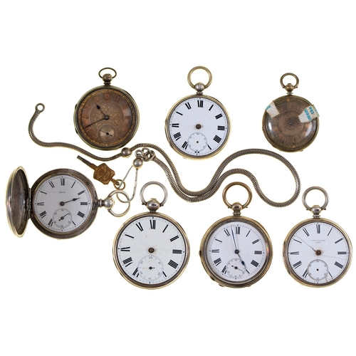 63 - Seven English and Continental silver watches, 19th c, including a hunting cased exampleThe collectio... 