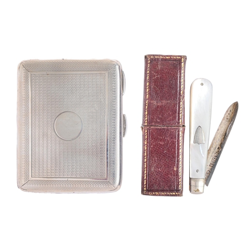 78 - A George V silver cigarette case, engine turned, 82mm, by Charles Edwin Turner, Birmingham 1923, 2oz... 