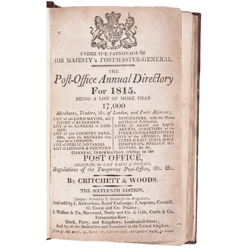 786 - Directories. Critchett & Woods, The Post-Office Annual Directory For 1815 [...], sixteenth editi... 