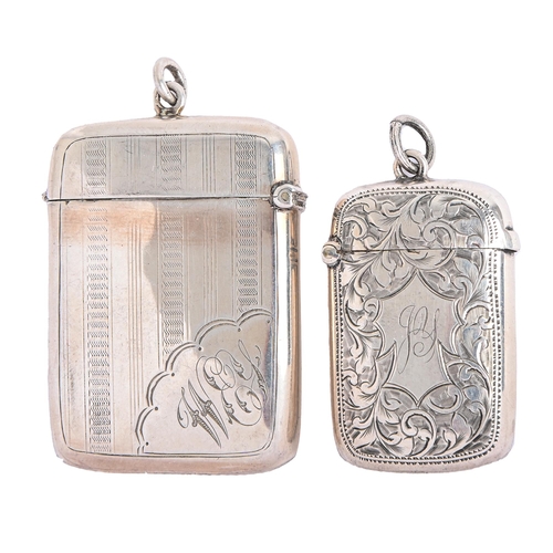 81 - A Victorian silver vesta case, engraved with scrolling foliage, 45mm h, by Arthur Fenwick, Birmingha... 