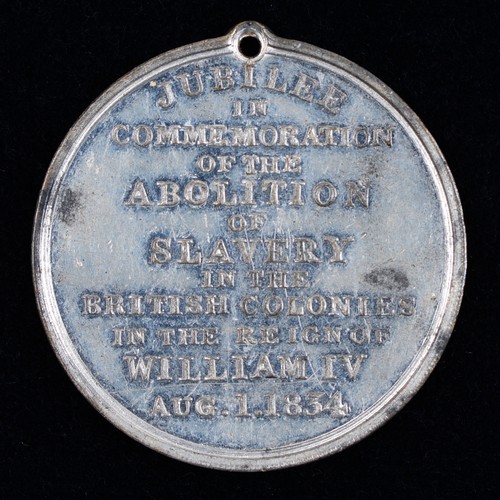 511 - 1834, Colonial Slavery Abolished, Give Glory to God, white metal, 32mm by Halliday, BHM 1670, holed ... 