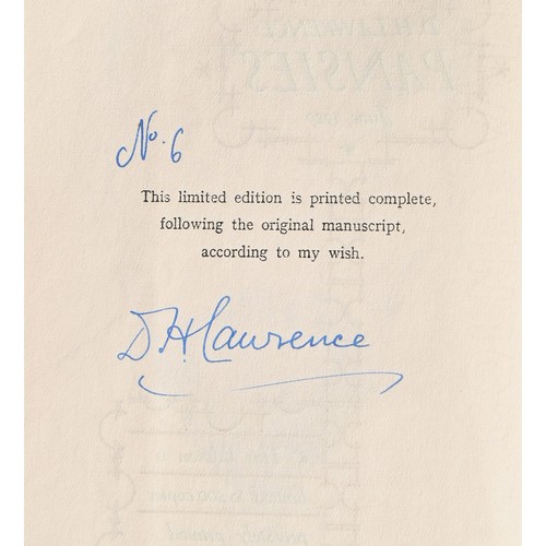 1008 - Lawrence (D.H.), Pansies, copy no. 6/500 signed and numbered by the author, London: Privately printe... 