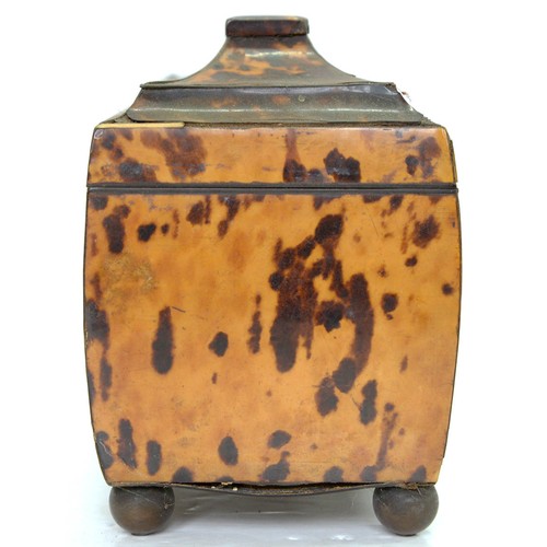 242 - A Victorian tortoiseshell tea caddy, with pagoda lid and veneered in matched blond shell, the divide... 