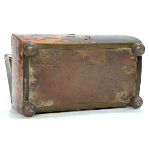 242 - A Victorian tortoiseshell tea caddy, with pagoda lid and veneered in matched blond shell, the divide... 