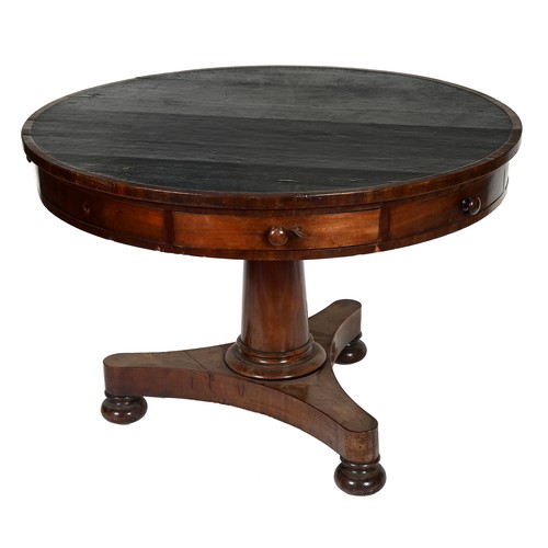 380 - A Victorian mahogany drum table, the black cloth inset top fitted with drawers alternating with dumm... 