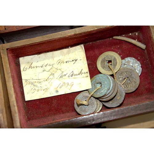 301 - A mahogany and ebony collector's cabinet, 19th c, fitted with sixteen drawers with brass wire ring p... 