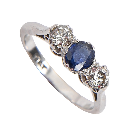 102 - A sapphire and diamond ring, in platinum, marked PLAT, 3.8g, size I