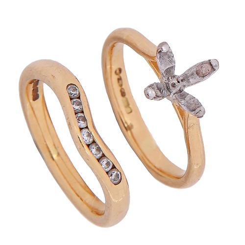 104 - A seven stone diamond ring, in 18ct gold and an 18ct gold ring shank, 6.4g, size H and I (2)... 