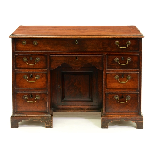 1379 - A George III mahogany kneehole dressing chest,  with figured top, 81cm h; 56 x 110cm... 