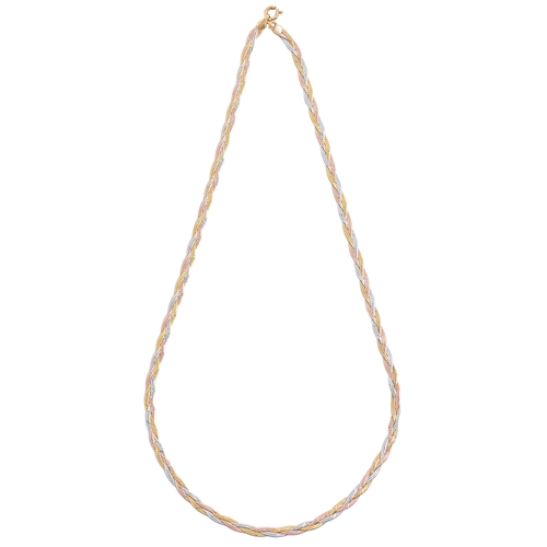 16 - A three colour gold necklace, 44cm l, marked 750, 7.1g